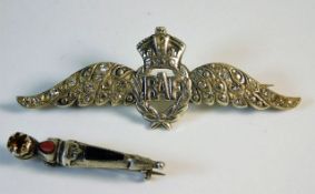 A silver RAF sweetheart brooch twinned with one ot
