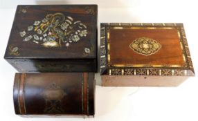 Two mother of pearl inlaid boxes & one other