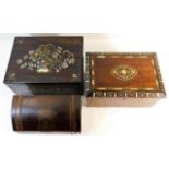 Two mother of pearl inlaid boxes & one other