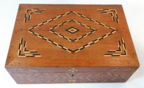 An inlaid oak box 12in wide x 8in deep x 4.25in hi