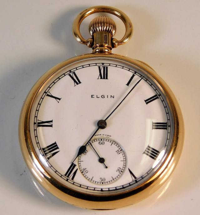 A 9ct gold Elgin pocket watch 85.8g inclusive, run