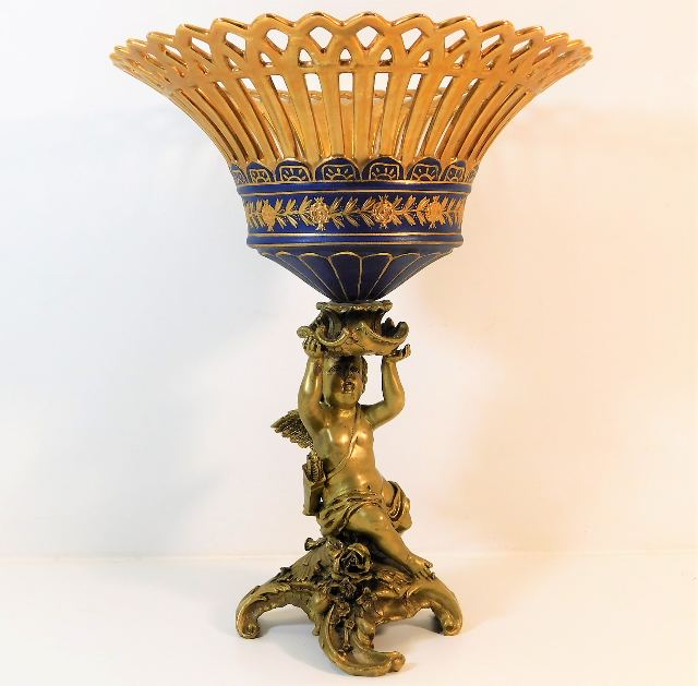 A 19thC. ormolu & Sevres style gilded porcelain fi