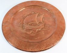A large copper tray attributed to Newlyn with gall