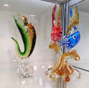 Two Murano glass fish groups