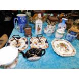 Three early 20thC. cake stands, a tobacco jar a/f,