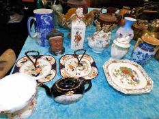 Three early 20thC. cake stands, a tobacco jar a/f,