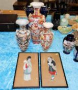 Three large Japanese vases with relief decor twinn