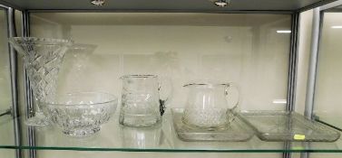 Two cut glass trays, a cut glass vase & other simi