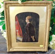 A gilt framed Victorian watercolour of woman 15in