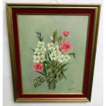 A framed oil still life painting signed Dorothy Sa