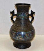 A bronze Oriental cloisonne vase 12in tall
