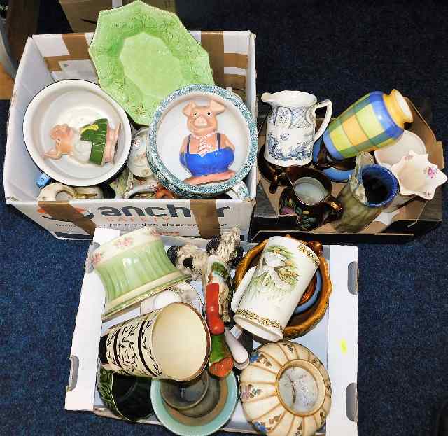 Three boxes of sundry ceramics including two Wade