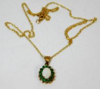 A 9ct gold opal & emerald with 9ct gold chain 2.1g