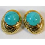 A pair of 14ct gold & turquoise earrings 7.9g