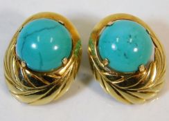 A pair of 14ct gold & turquoise earrings 7.9g