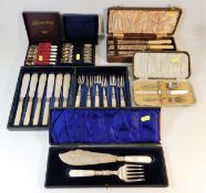 Six plated cutlery sets, two boxes a/f