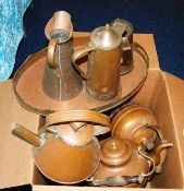 A boxed quantity of copper wares