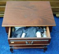 A small mahogany table with drawer & sewing conten