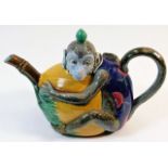 A 19thC. Minton majolica monkey teapot, tidy glue
