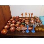 A large quantity of mostly carnival glass items in