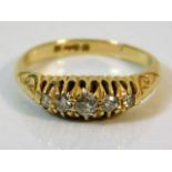 An antique 18ct gold five stone diamond ring appro