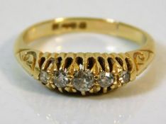 An antique 18ct gold five stone diamond ring appro