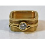 A 9ct gold two part square ring with CZ stone size
