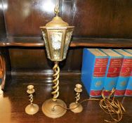 A brass barley twist street lamp style table lamp