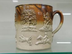 A large stoneware tankard 6.5in tall with hunting