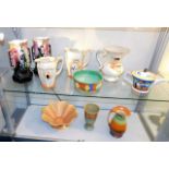 A quantity of art deco style pottery items, conten