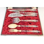 A cased French 0.950 silver handled & ivory fish & salad serving set approx. 701g inclusive