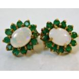 A pair of 9ct gold emerald & opal earrings 1.9g