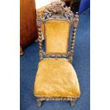 A Victorian chair with barley twist decor & carved
