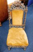 A Victorian chair with barley twist decor & carved