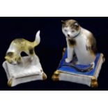 Two 19thC. Chelsea style porcelain cat figures wit