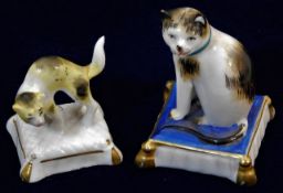 Two 19thC. Chelsea style porcelain cat figures wit