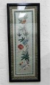 Two framed Oriental silks 25in x 9.5in