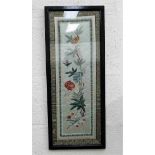 Two framed Oriental silks 25in x 9.5in