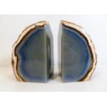 A pair of polished split agate geode bookends