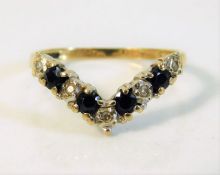 A diamond & sapphire wishbone ring 1.7g size O