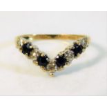 A diamond & sapphire wishbone ring 1.7g size O