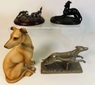 A porcelain sight hound twinned with a spelter fig