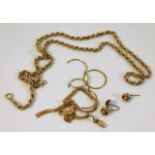 A 9ct rope chain a/f twinned with other 9ct gold i