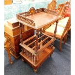 A c.1900 inlaid mahogany two tier Canterbury with