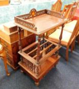 A c.1900 inlaid mahogany two tier Canterbury with