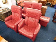 A four piece leather Ekornes Stressless reclining