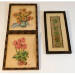 Two framed floral watercolours on silk type materi