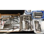 Four boxes & tubs of mixed spanners