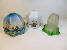 Three vintage glass lamp shades