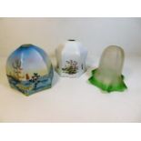 Three vintage glass lamp shades